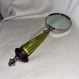 Murano Italy Chartreuse and Purple Glass Sculptural Magnifying Glass